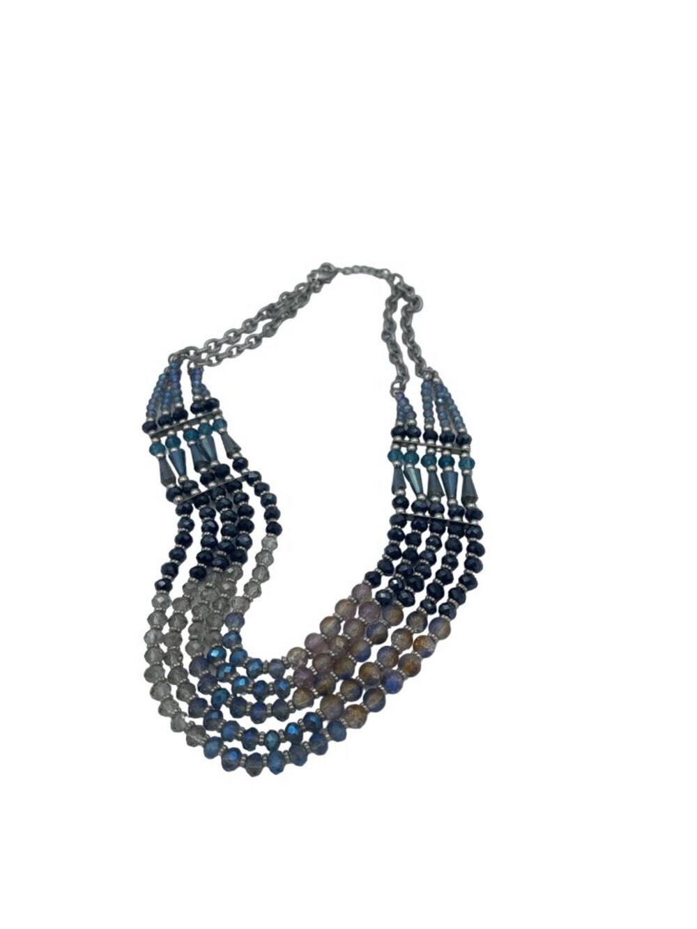 Beaded Multistrand Necklace Aurora Borealis Gradient Colors Blue Gray Shine